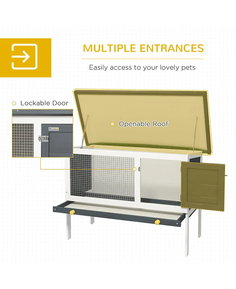 PawHut Fir Wood Rabbit Hutch W/ Slide-Out Tray and Openable Roof,