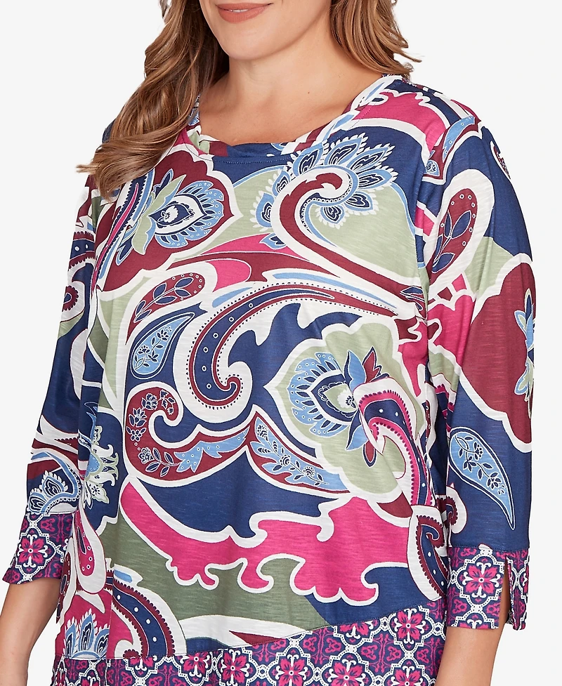 Ruby Rd. Plus Geo Paisley Border Top