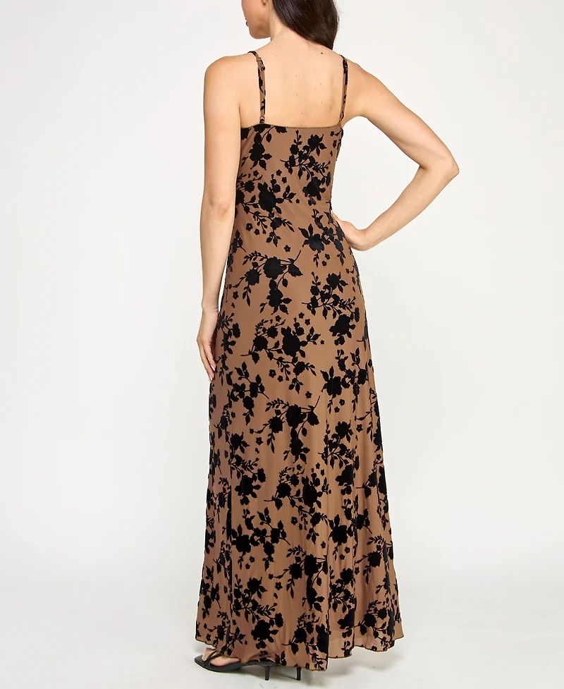 Row A Juniors' Strappy Flocked Sleeveless Dress