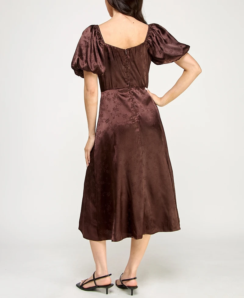 Trixxi Juniors' Puff Sleeve Button Down Midi Dress