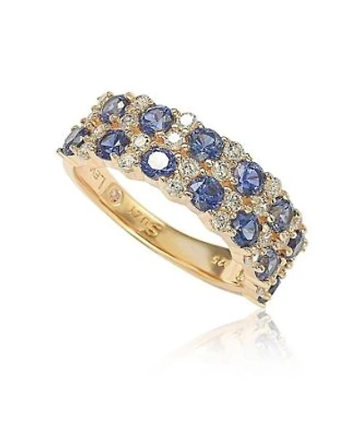 Suzy Levian Sterling Silver Natural Sapphire Created White Sapphire Double Row Band