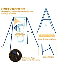 Gymax Outdoor Kids Swing Set Heavy Duty Metal A-Frame w/ Ground Stakes