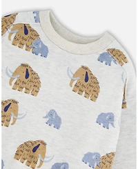 Deux par Baby Boy Long Sleeve Crew Neck Fleece Sweatshirt Beige Mammoth Print
