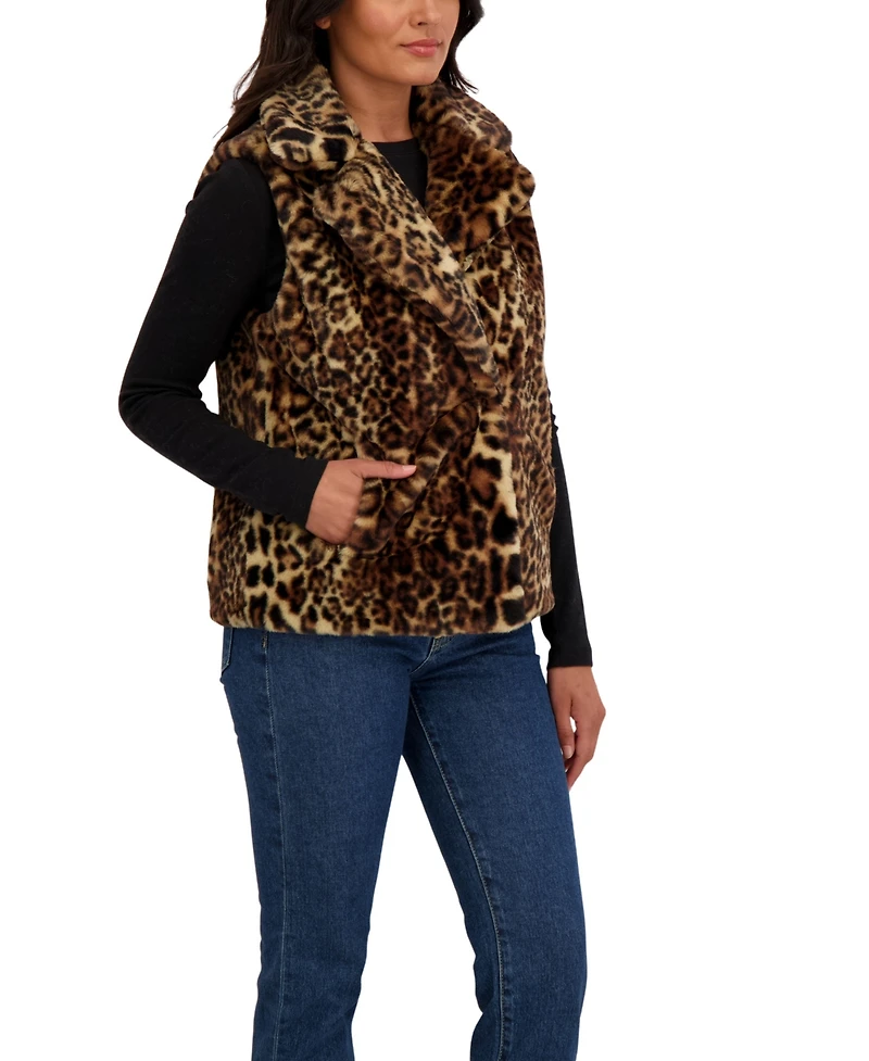 Sebby Collection Women's Faux Fur Notch Collar Vest