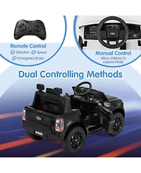 12V Electric Kids Ride-On Licensed Ford Ranger with Remote Control and Music - Black