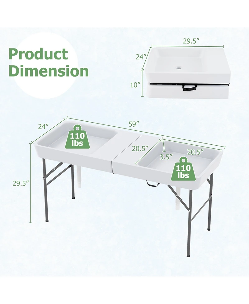 5 Feet Folding Ice Cooler Table with Double Sinks for Camping, Party, Picnic, Wedding