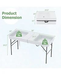 5 Feet Folding Ice Cooler Table with Double Sinks for Camping, Party, Picnic, Wedding