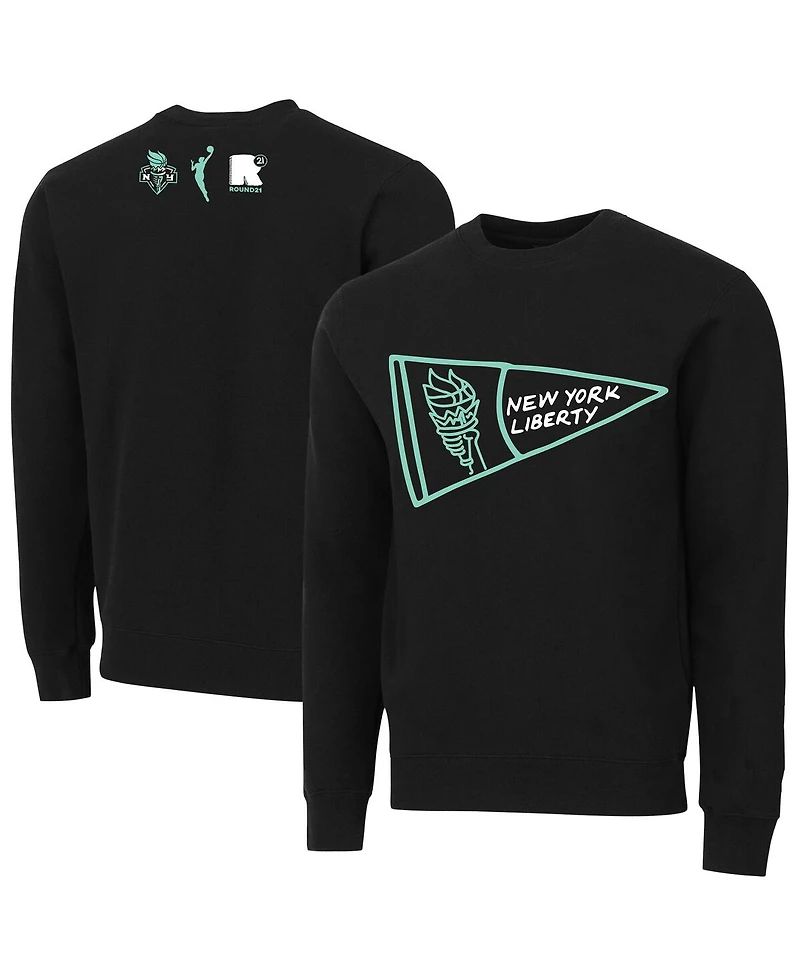 Round21 Men's and Women's Black New York Liberty Pennant Crewneck Pullover Sweatshirt