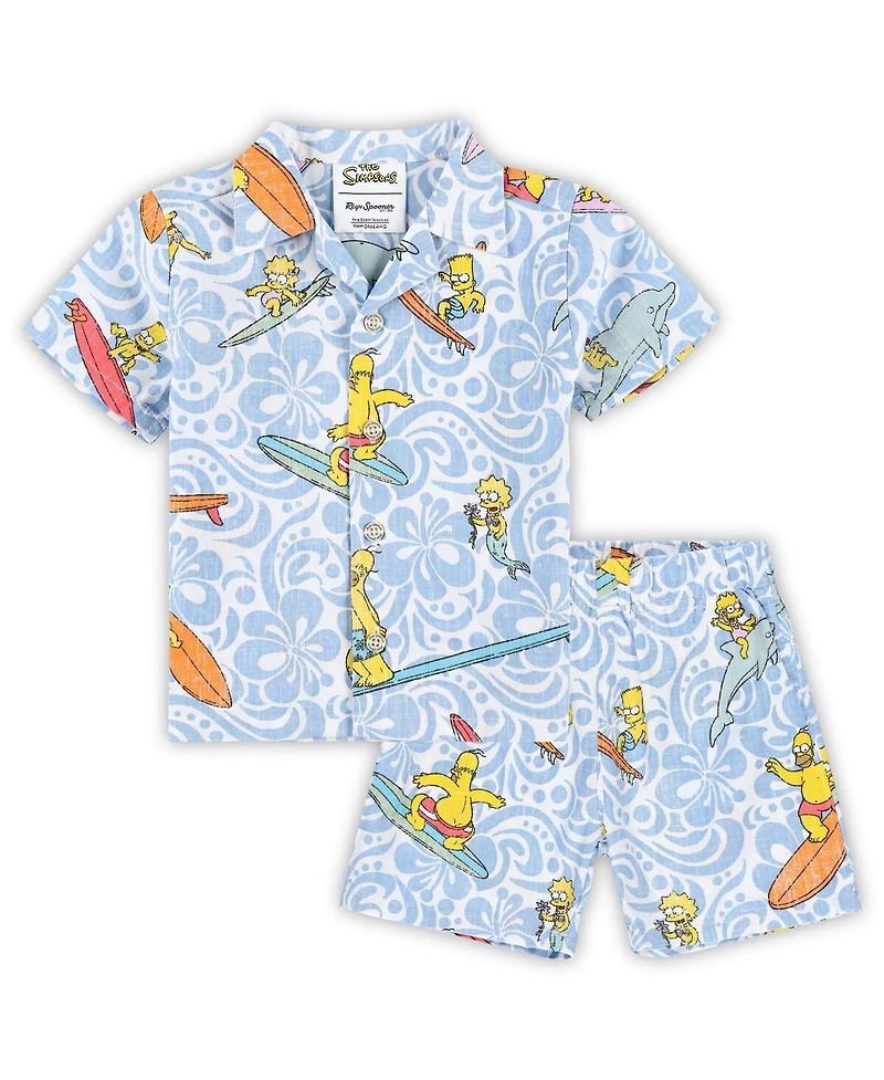 Reyn Spooner Baby Boys and Girls Light Blue The Simpsons Cowabunga Cabana Set