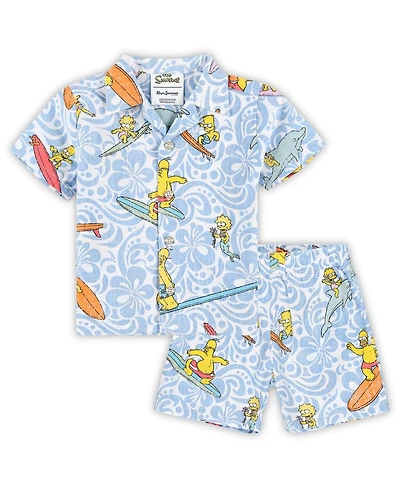 Reyn Spooner Baby Boys and Girls Light Blue The Simpsons Cowabunga Cabana Set