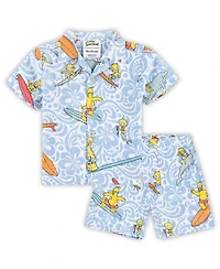 Reyn Spooner Baby Boys and Girls Light Blue The Simpsons Cowabunga Cabana Set