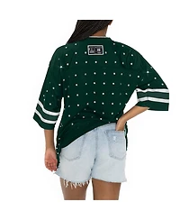 Gameday Couture Women's Green New York Jets Kickoff Time Allover Rhinestone Sports Stripe Jersey V-Neck T-Shirt