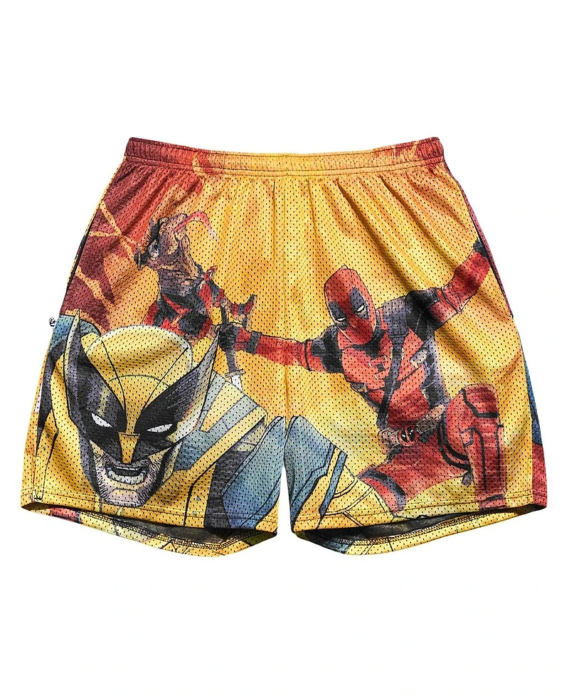 Chalk Line Men's Yellow Deadpool Wolverine Jump Retro Shorts