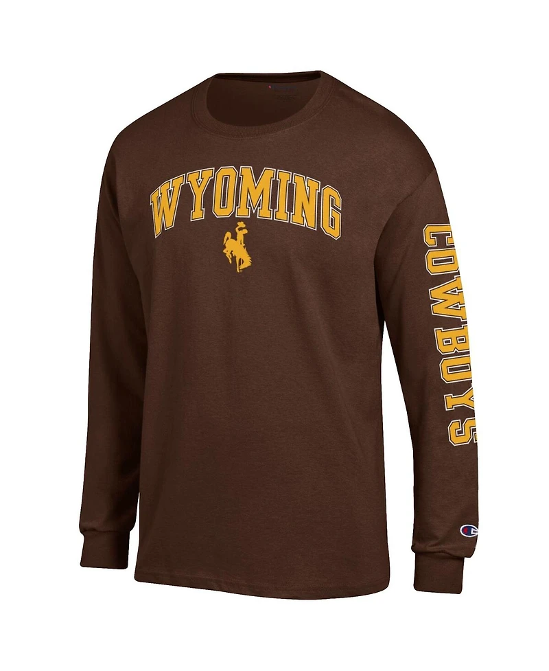 Champion Men's Brown Wyoming Cowboys Arch Over Logo 2-Hit Long Sleeve T-Shirt