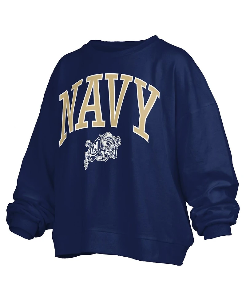 Pressbox Women's Navy Midshipmen Janise Arch Over Logo Waist Length Oversized Pullover Sweatshirt