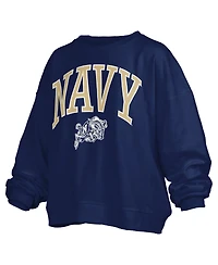 Pressbox Women's Navy Midshipmen Janise Arch Over Logo Waist Length Oversized Pullover Sweatshirt