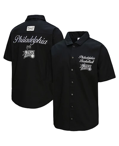 Mitchell & Ness Men's Black Philadelphia 76ers Hardwood Classics Camp Shirt