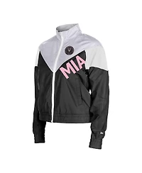 5th & Ocean By New Era Women's Black Inter Miami Cf Leisure Cropped Full-Zip Windbreaker Jacket
