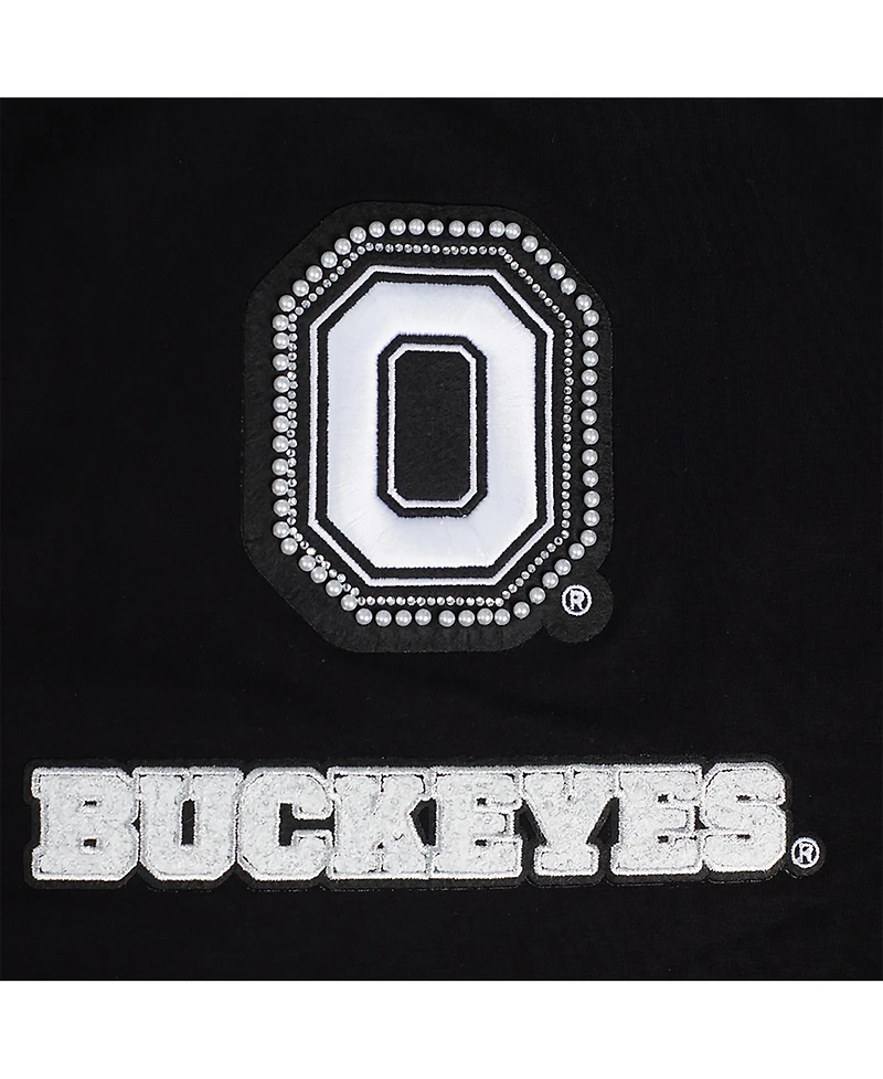 Pro Standard Women's Black Ohio State Buckeyes Rhinestone Boxy Cropped T-Shirt
