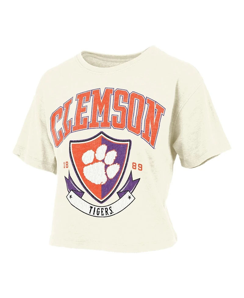 Pressbox Women's Cream Clemson Tigers Buckler Vintage Cropped T-Shirt