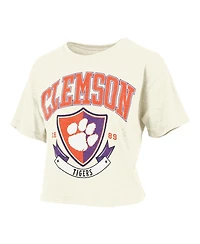 Pressbox Women's Cream Clemson Tigers Buckler Vintage Cropped T-Shirt