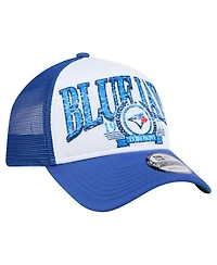 New Era Men's White/Royal Toronto Blue Jays Distressed 9FORTY A-Frame Adjustable Trucker Hat