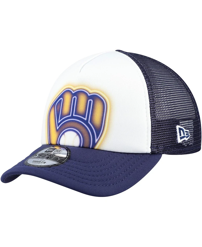 New Era Toddler White/Navy Milwaukee Brewers Painted A-Frame 9FORTY Trucker Adjustable Hat