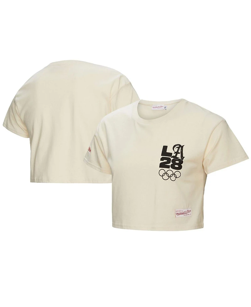 Mitchell & Ness Women's Cream LA28 Premium Cropped T-Shirt