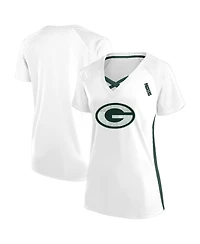 Fanatics Women's White Green Bay Packers Plus Glitter Lace-Up V- Neck T-Shirt
