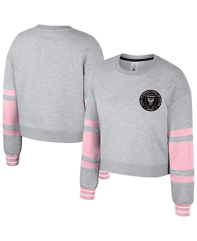 Stadium Essentials Women's Heather Gray Inter Miami Cf Scrimmage Cropped Pullover Sweatshirt