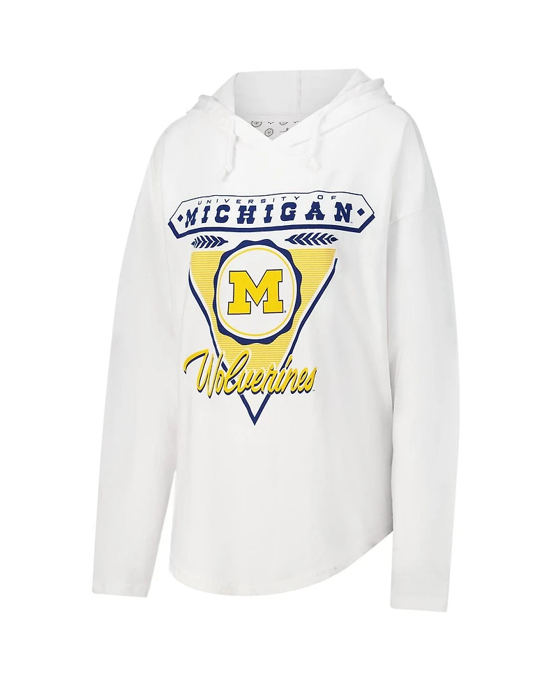 Pressbox Women's White Michigan Wolverines San Bruno Hoodie Long Sleeve T-Shirt