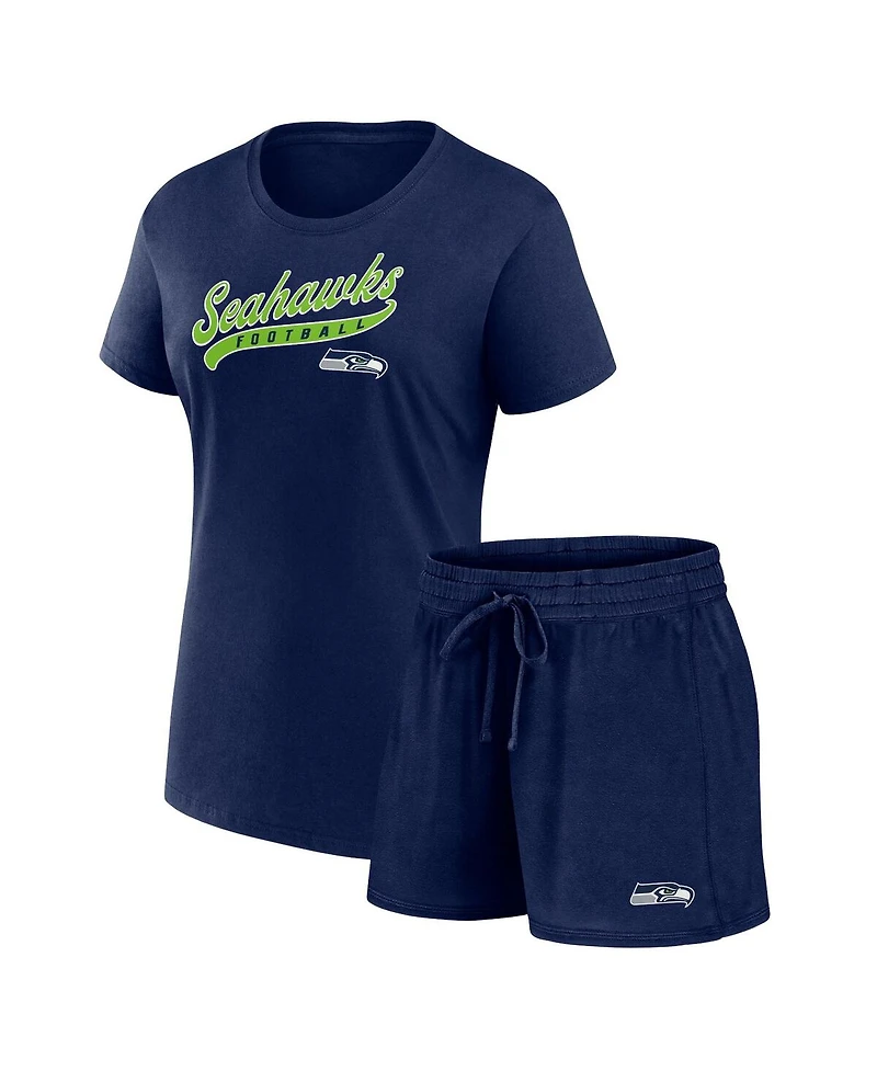 Fanatics Women's College Navy Seattle Seahawks Start to Finish T-Shirt and Shorts Combo Pack