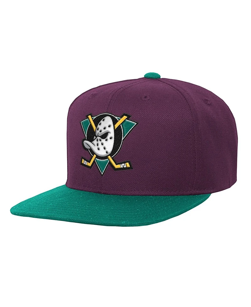 Mitchell & Ness Big Boys and Girls Maroon/Green Anaheim Ducks Core Team Two-Tone Snapback Hat