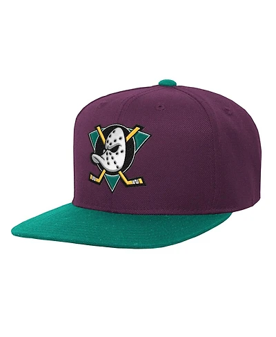 Mitchell & Ness Big Boys and Girls Maroon/Green Anaheim Ducks Core Team Two-Tone Snapback Hat
