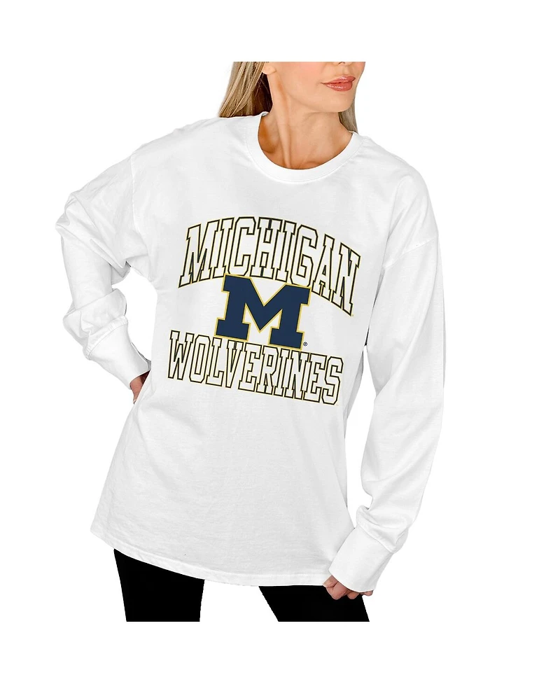 Gameday Couture Women's White Michigan Wolverines Mind Games Oversized Long Sleeve T-Shirt