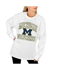 Gameday Couture Women's White Michigan Wolverines Mind Games Oversized Long Sleeve T-Shirt