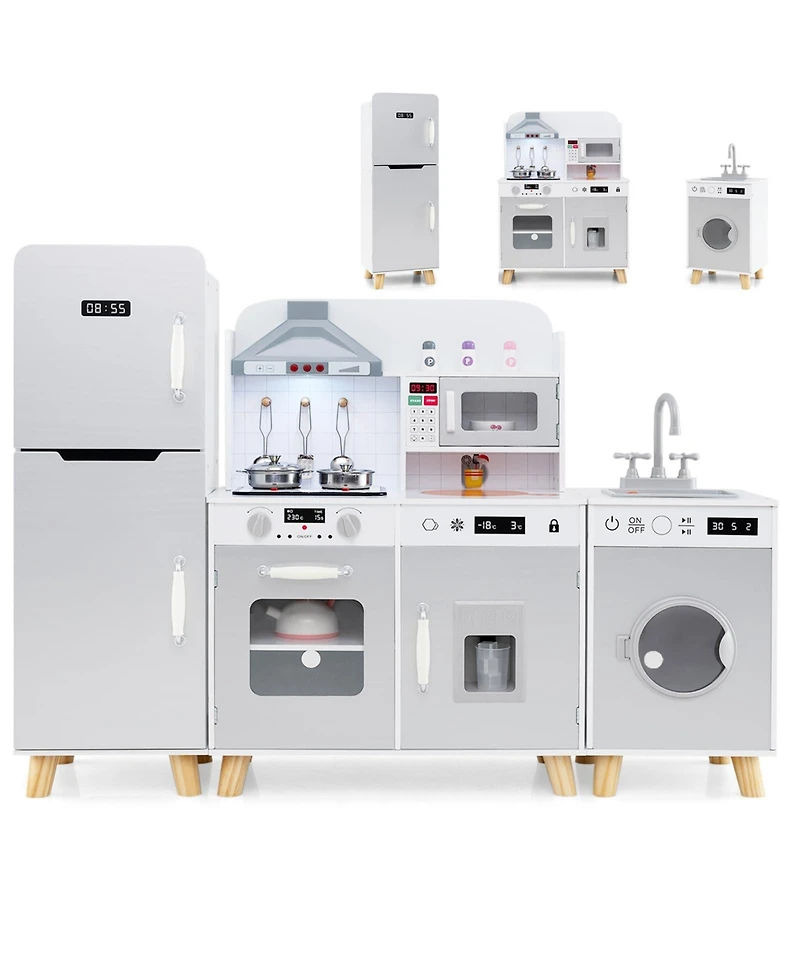 Kids Kitchen Playset 3-in-1 with Refrigerator and Washing Machine