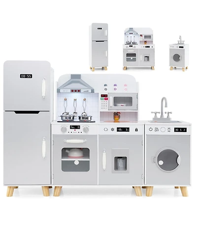 Kids Kitchen Playset 3-in-1 with Refrigerator and Washing Machine