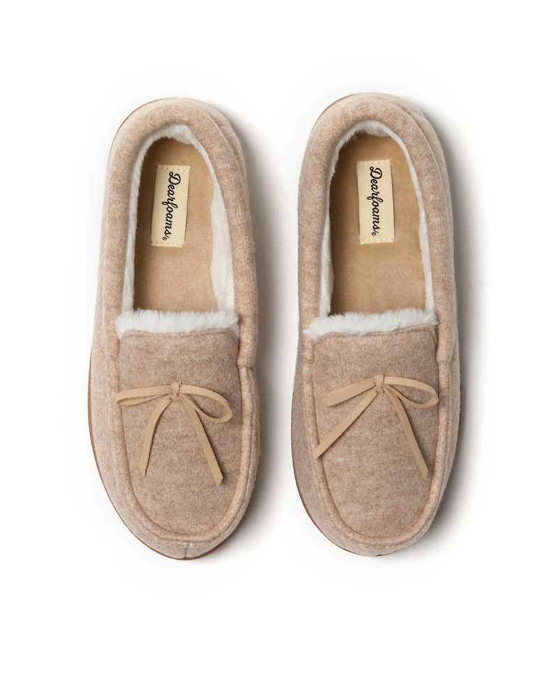 Dearfoams Women's Hayes Soft Knit Moccasin House Shoe Slipper