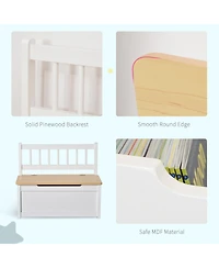 Qaba 2-in-1 Wooden Toy Box Kids Seat Bench Storage Chest w/ Safety Rod