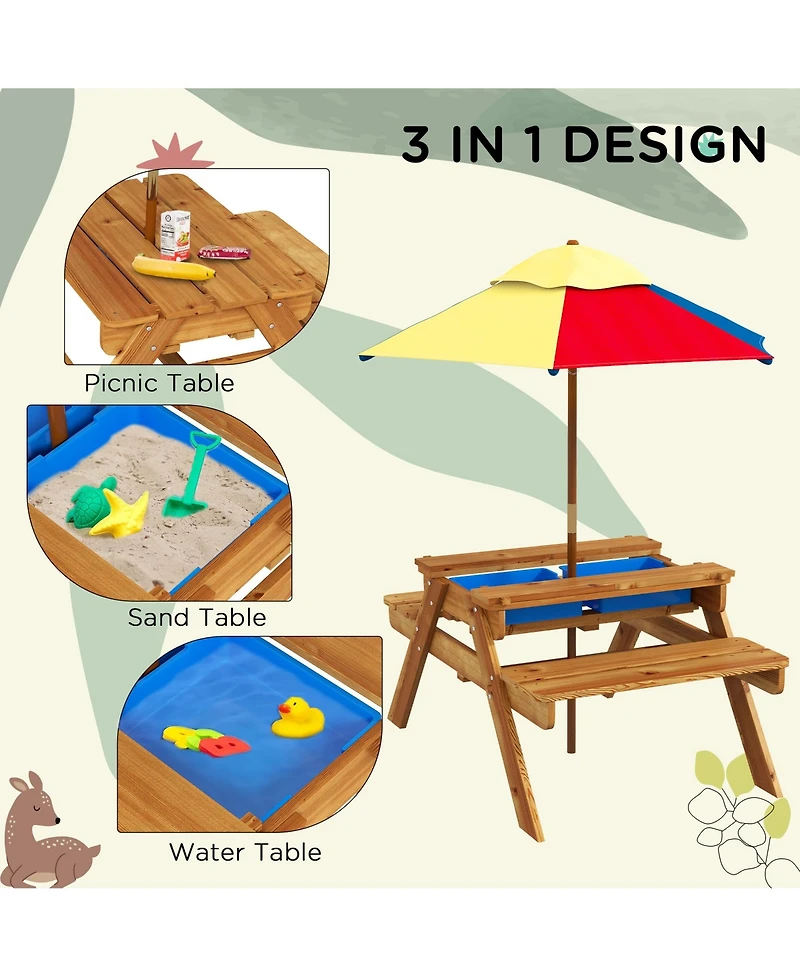 Outsunny 3 in 1 Kids and Water Activity Table W/ Foldable Umbrella