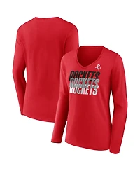 Fanatics Women's Red Houston Rockets Iconic Tumble Long Sleeve V-Neck T-Shirt