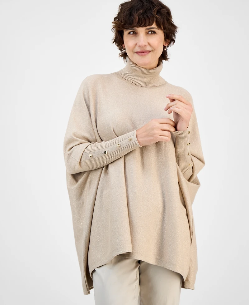 Jm Collection Women's Lurex Shine Turtleneck Poncho Sweater, Macy's Exclusive