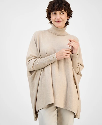 Jm Collection Women's Lurex Shine Turtleneck Poncho Sweater, Macy's Exclusive