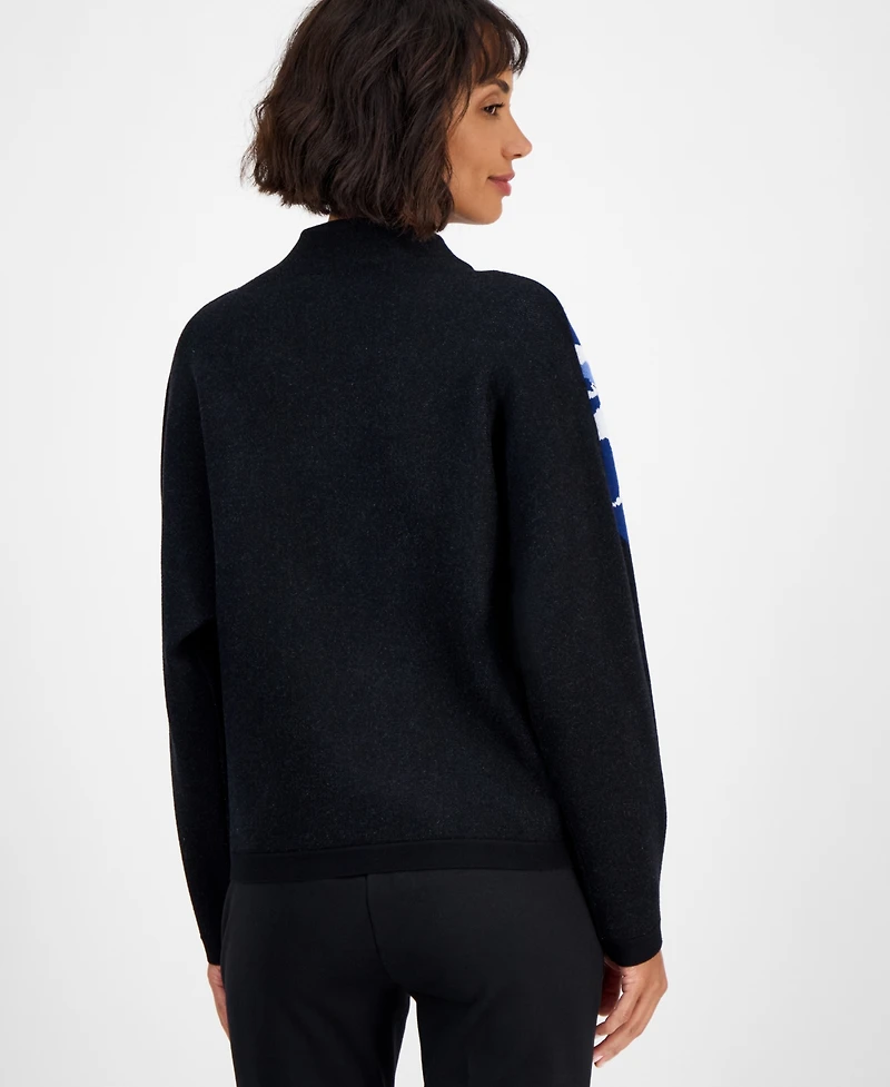 T Tahari Women's Floral Funnel-Neck Long-Sleeve Sweater