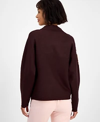 T Tahari Women's Floral Funnel-Neck Long-Sleeve Sweater