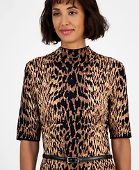 T Tahari Women's Jacquard Animal-Print Fit & Flare Dress