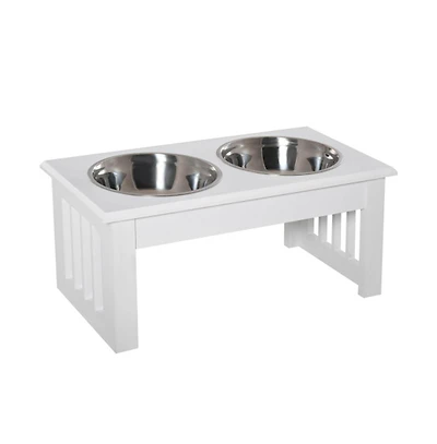 Aostirmotor 6 in-h White Small Puppy Dog Feeding Station Stainless Steel Elevated Bowls Wooden Frame