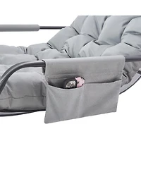 Casainc Rocking Chair with Extra-Wide leather Upholstered Gliding Boucle Reclining