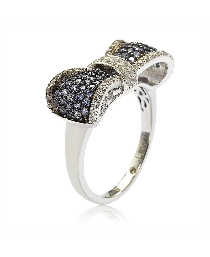 Suzy Levian Sterling Silver Sapphire & Created White Pave Puff Bow Band Ring